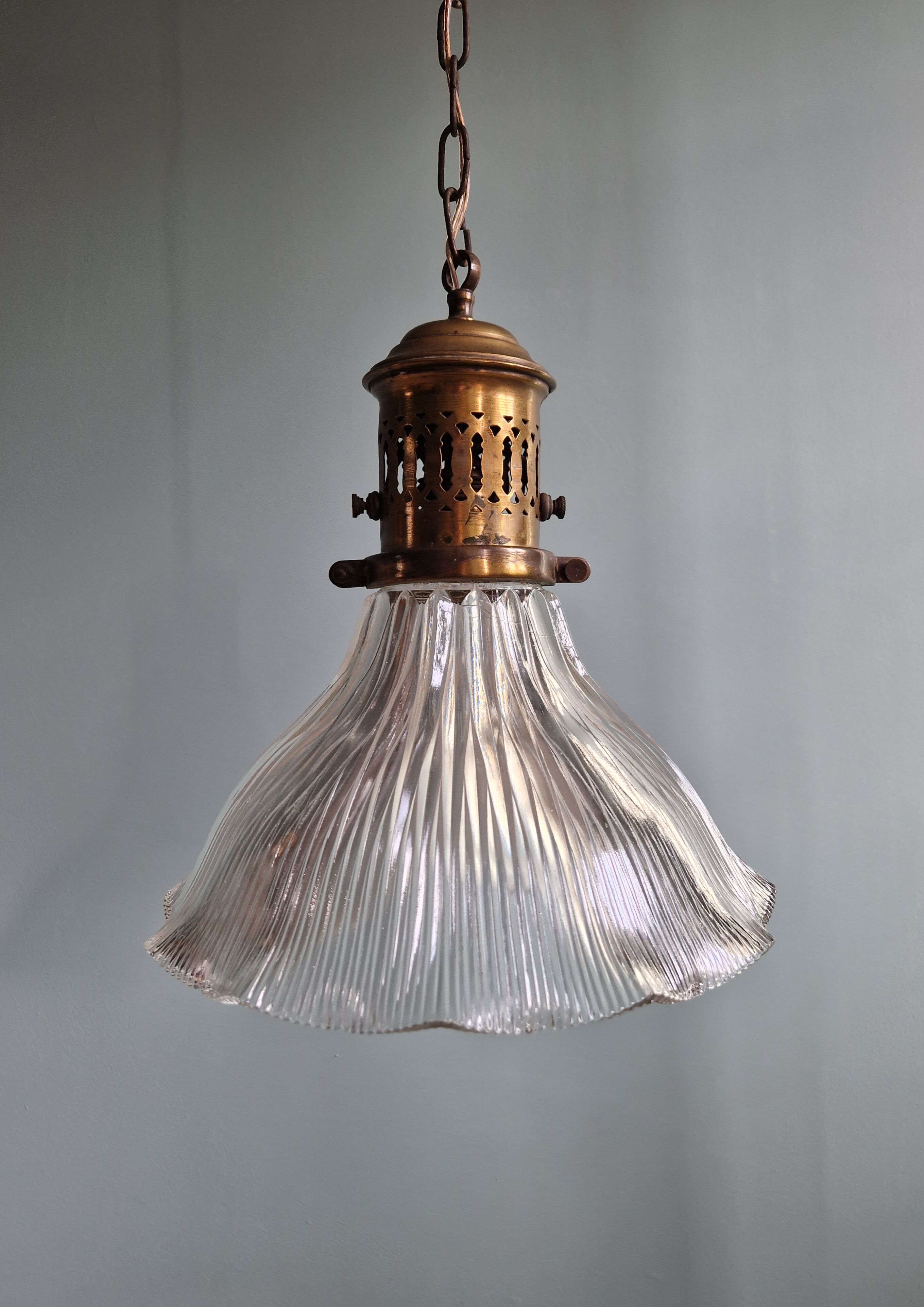 Pair of Holophane wall lamps in grooved glass, 1920s-30s