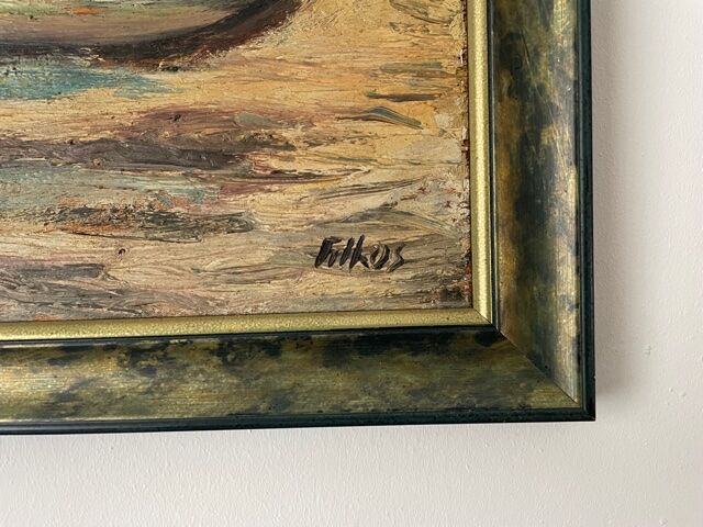 Painting signed Filhos oil on panel 1950 "Martigues"