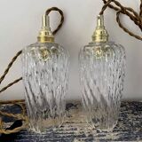 Set of two vintage chiseled glass portable lamps