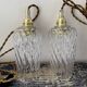 Set of two vintage chiseled glass portable lamps