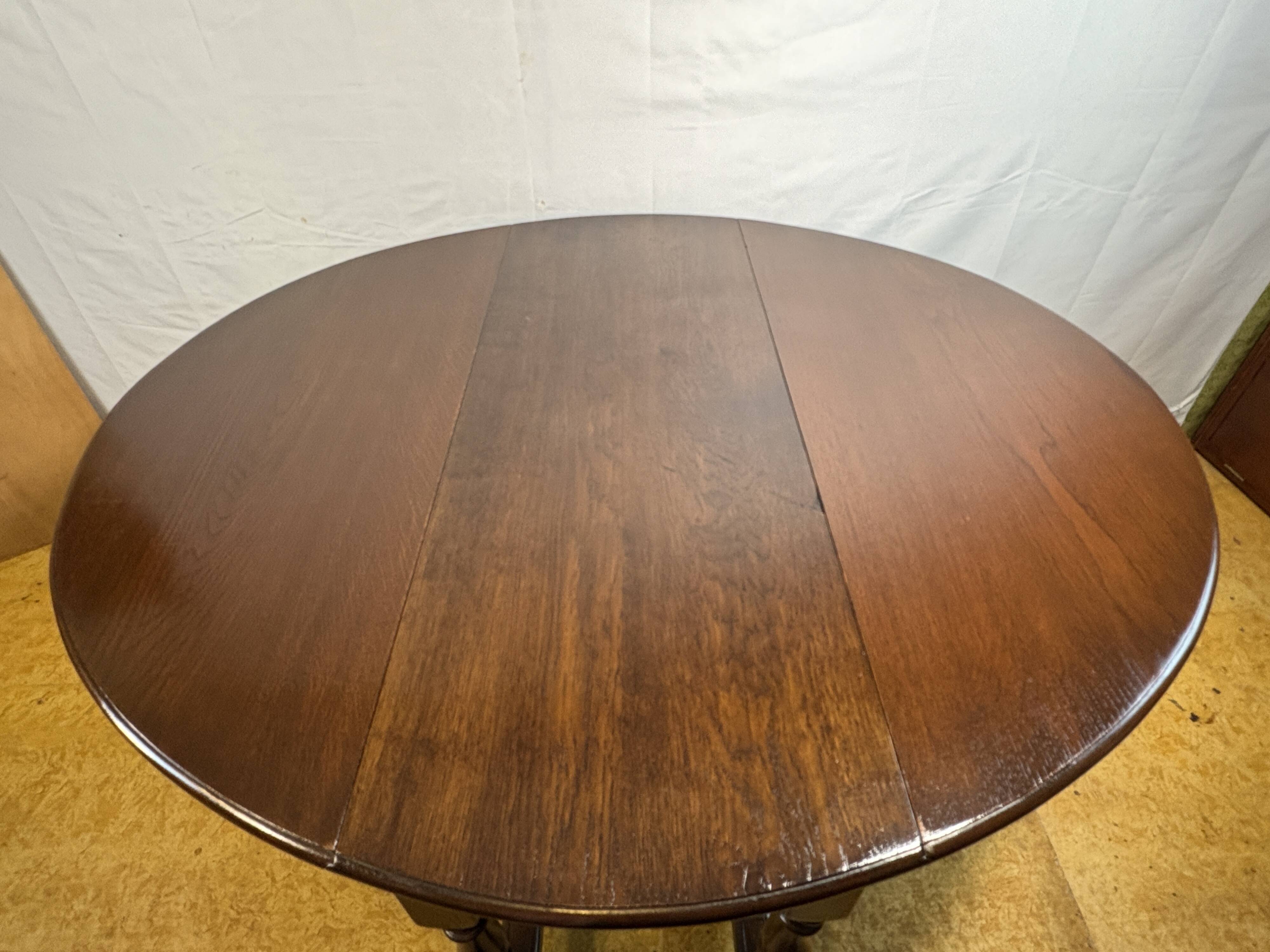 Jacobean Revival Solid Oak Gate Leg Drop Leaf Table 1900 English Antique
