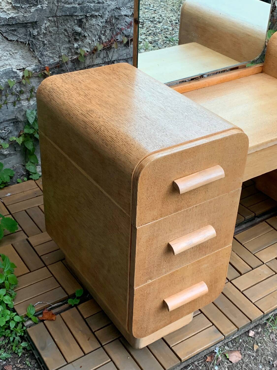 Art Deco dressing table in raw oak produced by Tatra Nabytok Czechoslovakia 1950