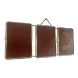 Miroir triptyque barbier chromé chocolat vintage 1940 - 21 x 49 cm