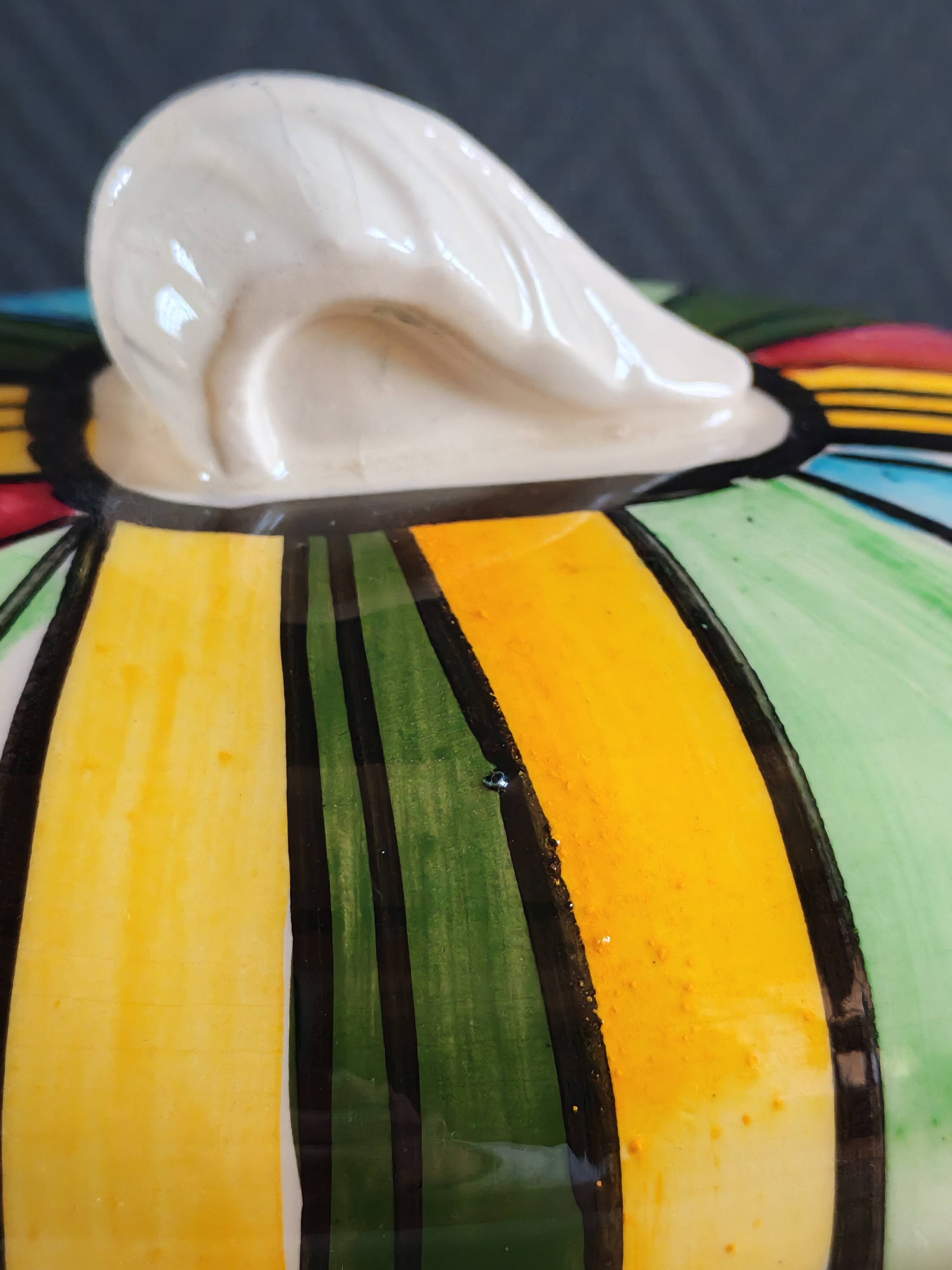 Vintage Ceramic Bonbonnière with Colourful Stripes - Jewellery Box