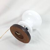 Lampe Verre et socle bois 70s Art déco vintage space age