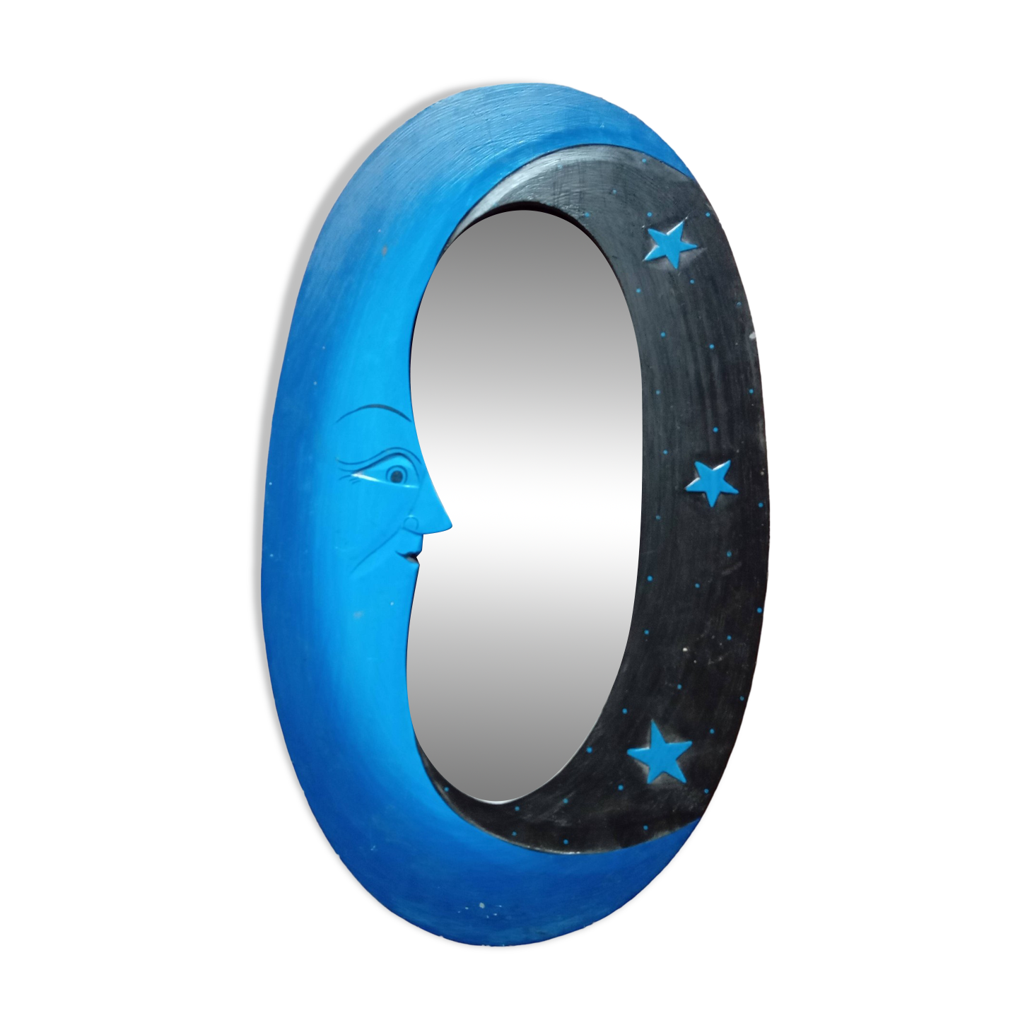 Blue & black wooden moon mirror