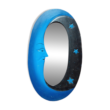 Miroir lune en bois bleu & noir