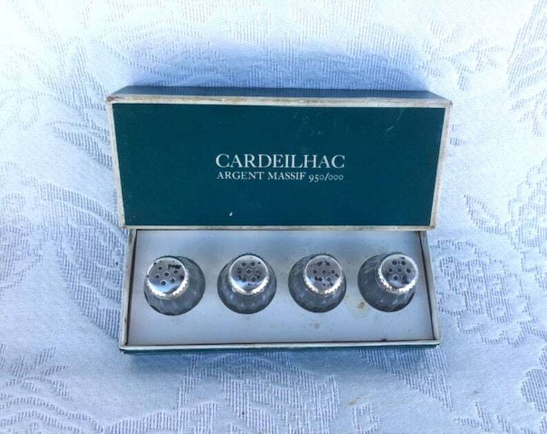 Vintage Cardeilhac/Christofle Crystal Salt & Pepper Cellars: 950 Silver Lid