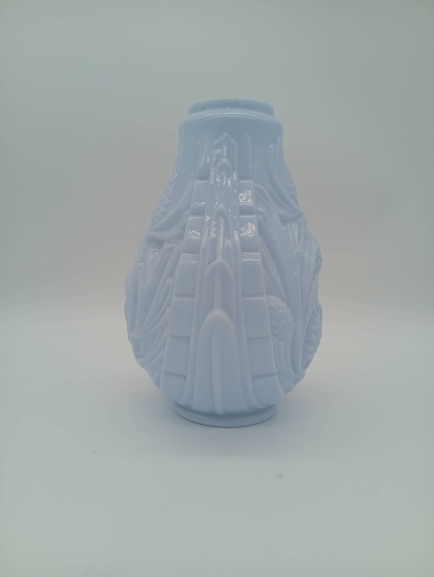 Art Deco Opaline Vase Blue Pastel Glass Pine Cone Decoration France 1930s