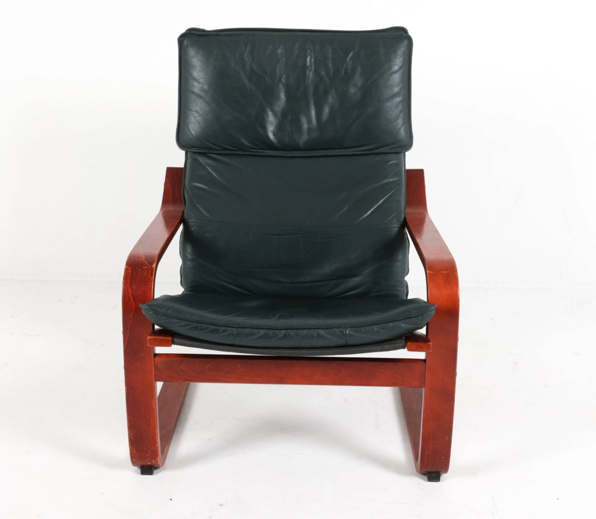 Vintage Scandinavian POÄNG armchair in black leather – IKEA, 1980s