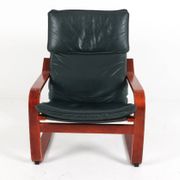 Vintage Scandinavian POÄNG armchair in black leather – IKEA, 1980s