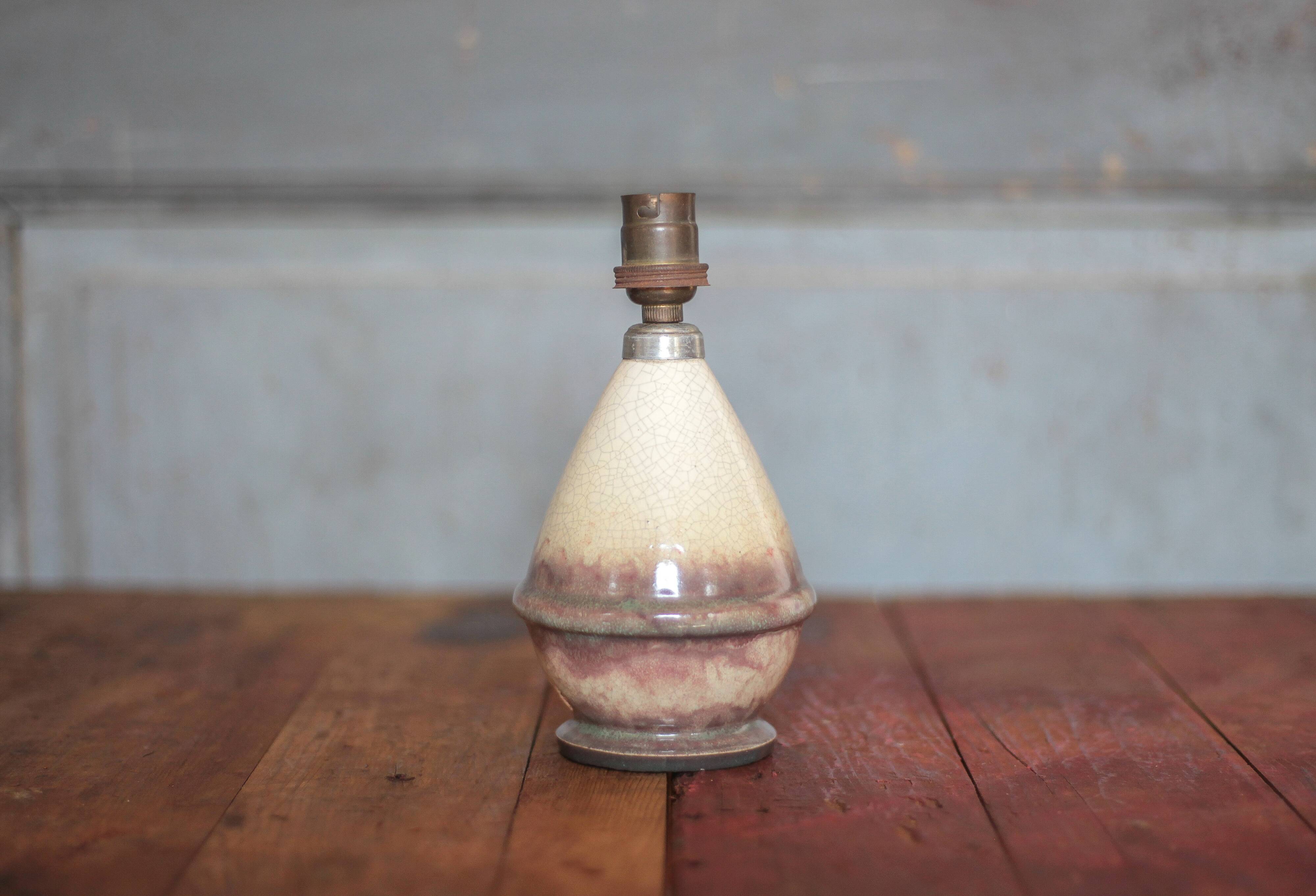 Vintage lamp, crackled glazed stoneware lamp, table lamp, bedside lamp.