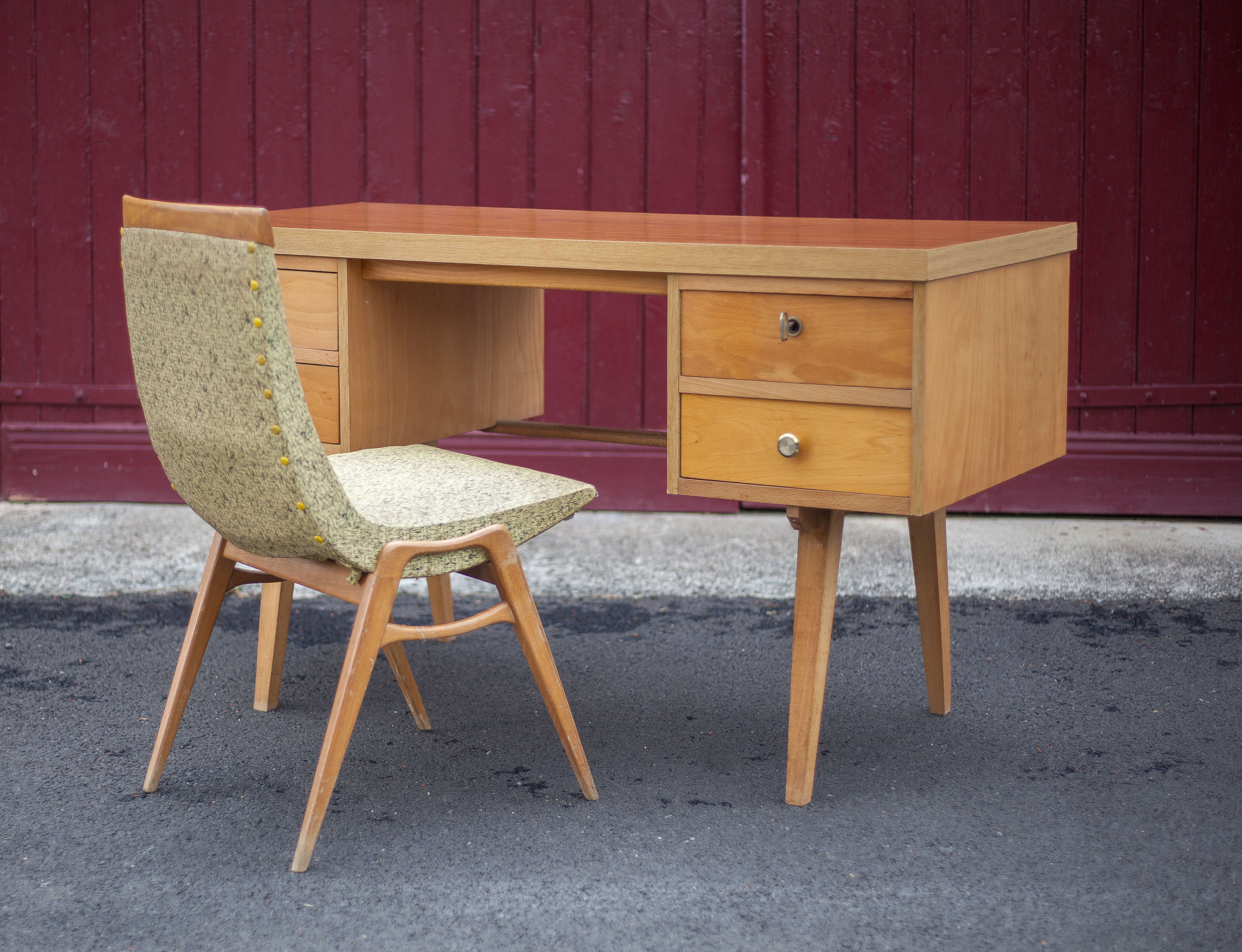 German 60s office in beech wood, compass feet