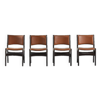 Model 89 Teak And Leather Chairs Erik Buch For Pol Dinesen, Denmark, 1960's set of 4