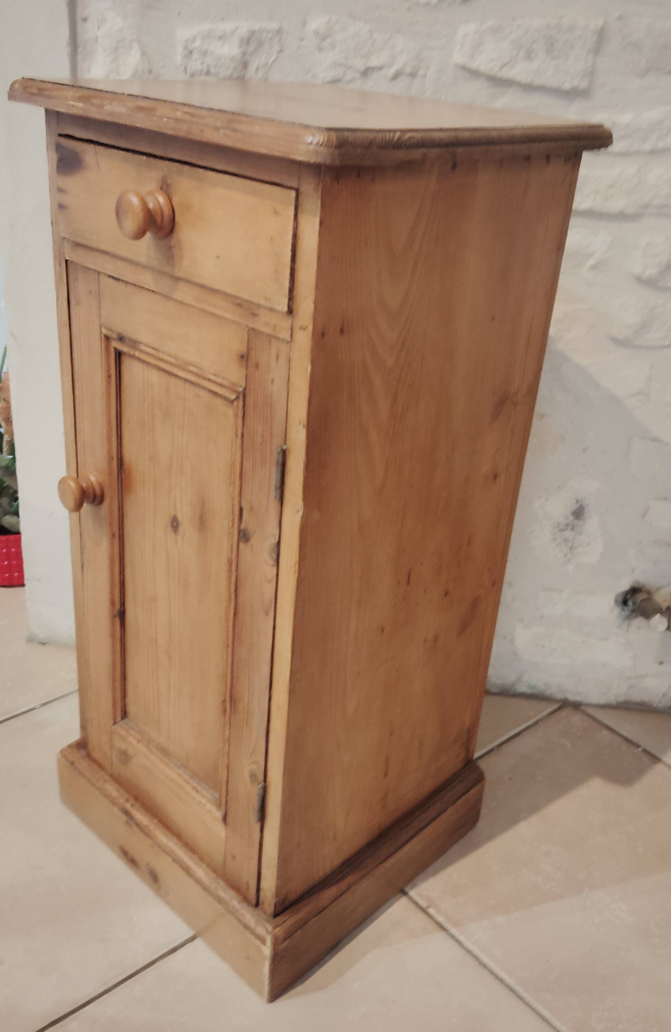 Old bedside table in old pine