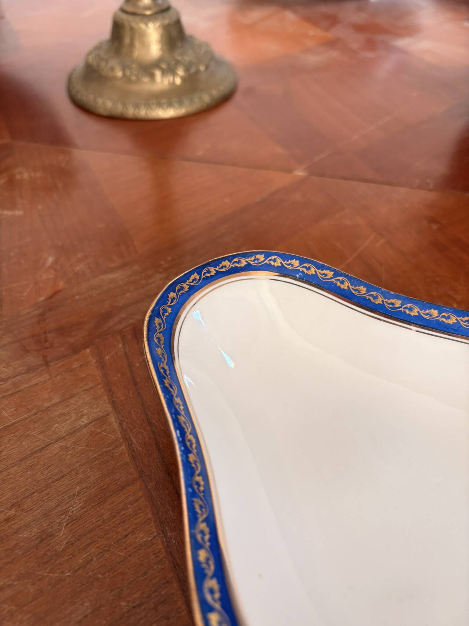 Plate, Ramekin, Salad Bowl 23cm, Limoges Porcelain, Blue and Gold, Betoule