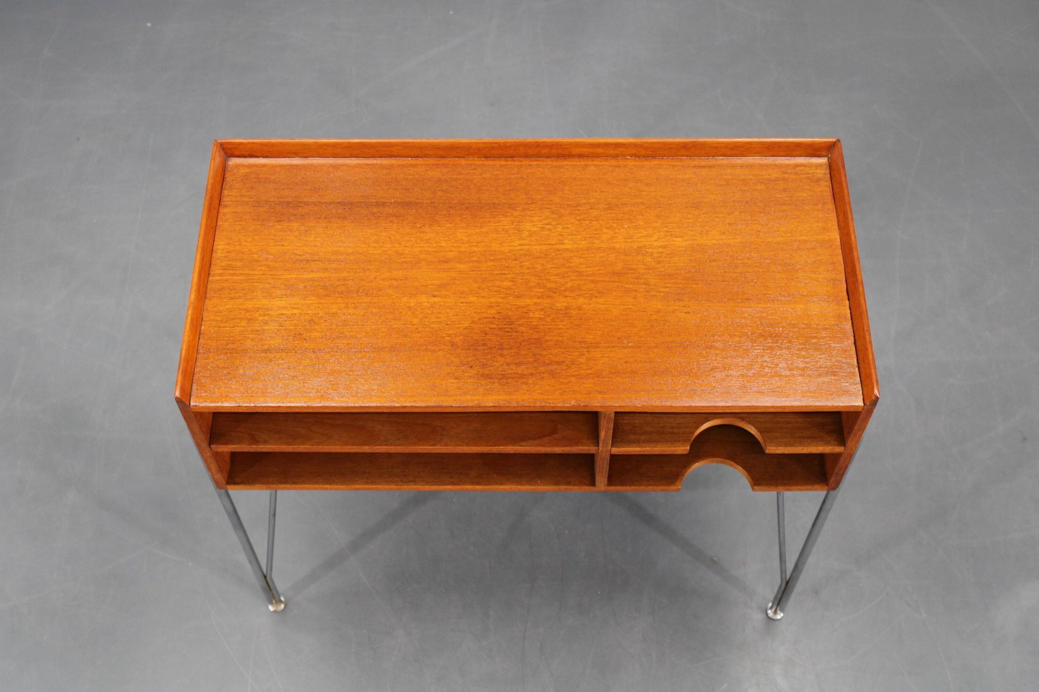 1960s Danish teak shelf cabinet with chrome plated legs