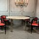 Table de salle à manger en métal chromé et doré mat , tablette en travertin vers 1980