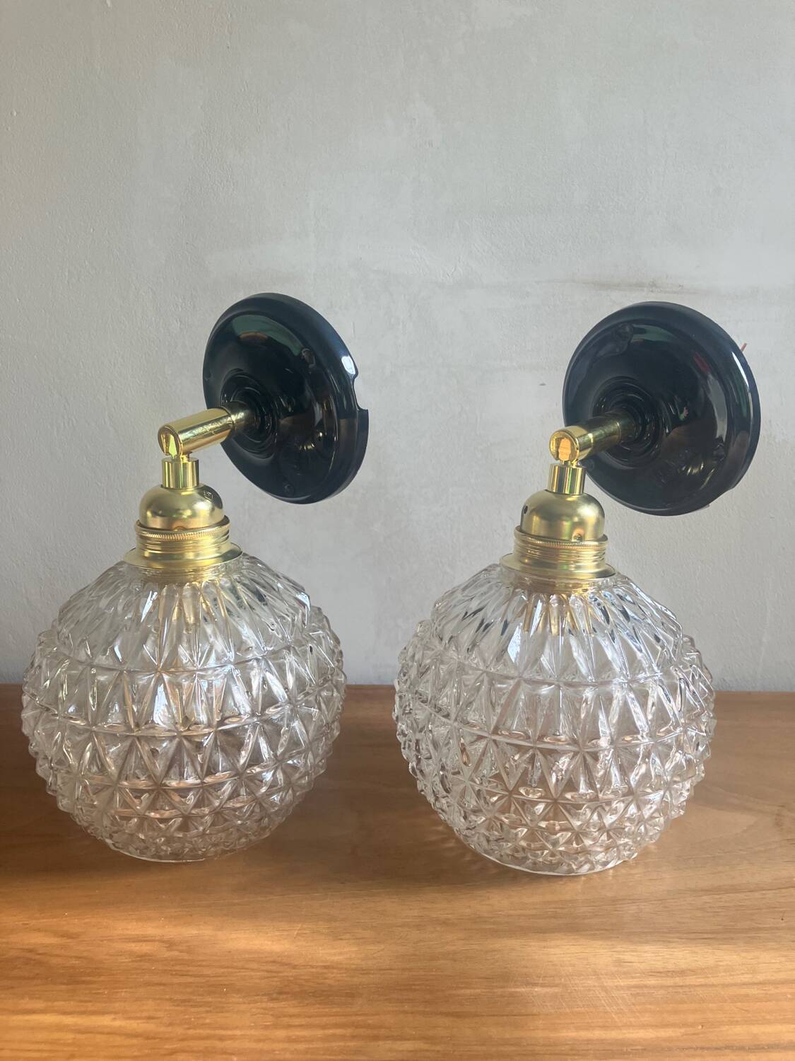 Pair of vintage glass globe wall lights