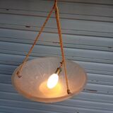 Art Deco ceiling lamp/chandelier in white pressed molded glass in working order