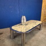 Italian design coffee table from the 70s, marble and chrome