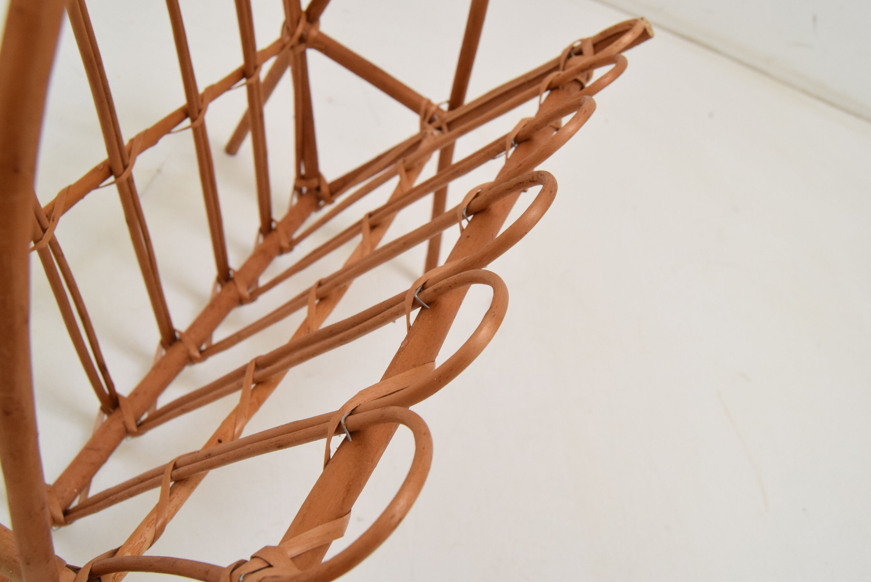 Vintage rattan and bamboo magazine holder,czechoslovakia,1970's.