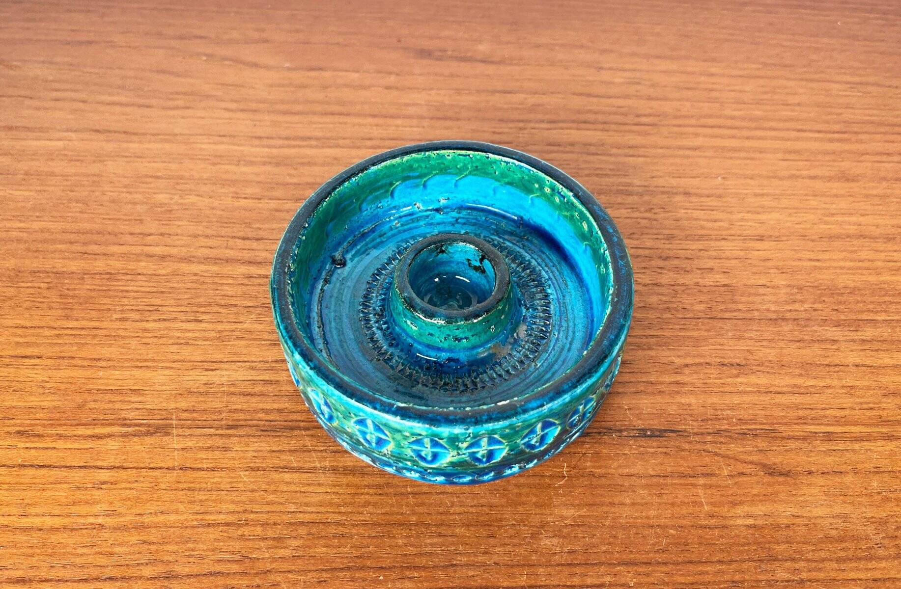 Mid-Century Modern Rimini Blu Pottery Candleholder by Aldo Londi for Bitossi, Italy, 1960s