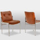 Série de 6 chaises en cuir et métal chromé, années 1970