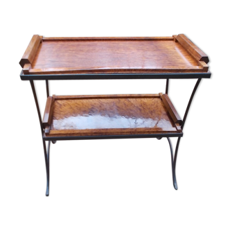 Forged iron coffee or booster table and solid mahogany bramble