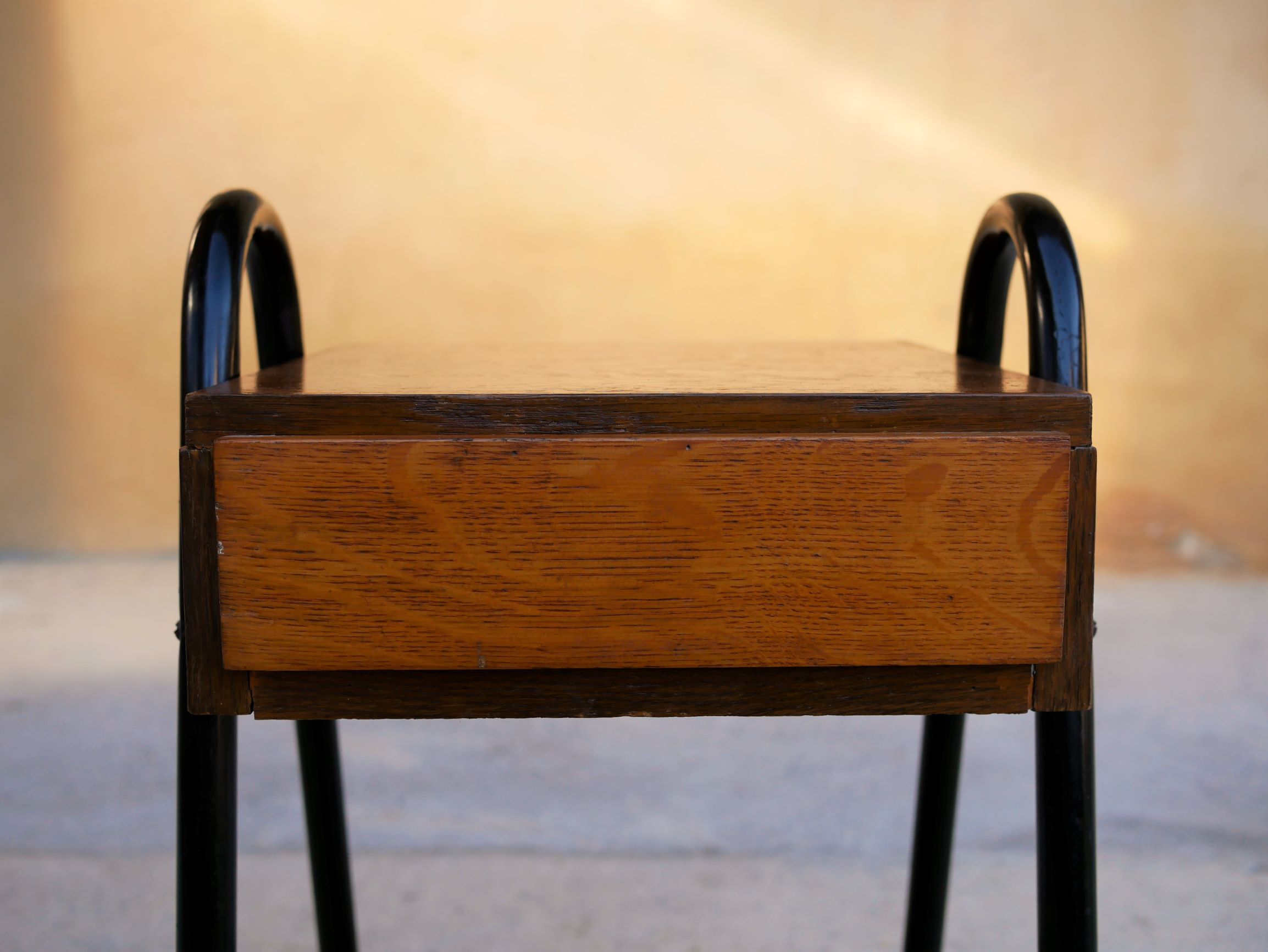 Vintage wooden and metal bedside table
