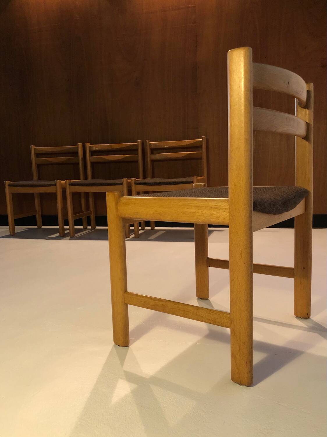 4 vintage solid wood chairs circa 1970