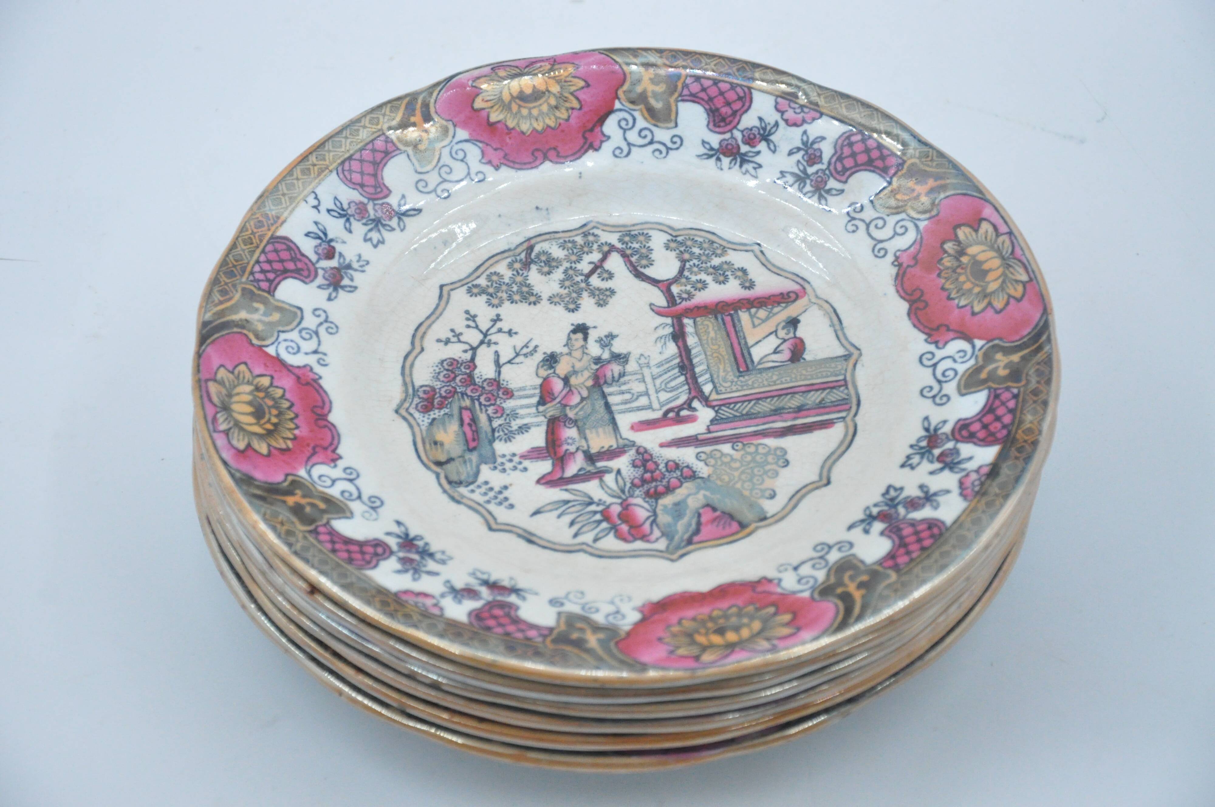 6 Plates Canton 1860 drawing edited by Boch Frères