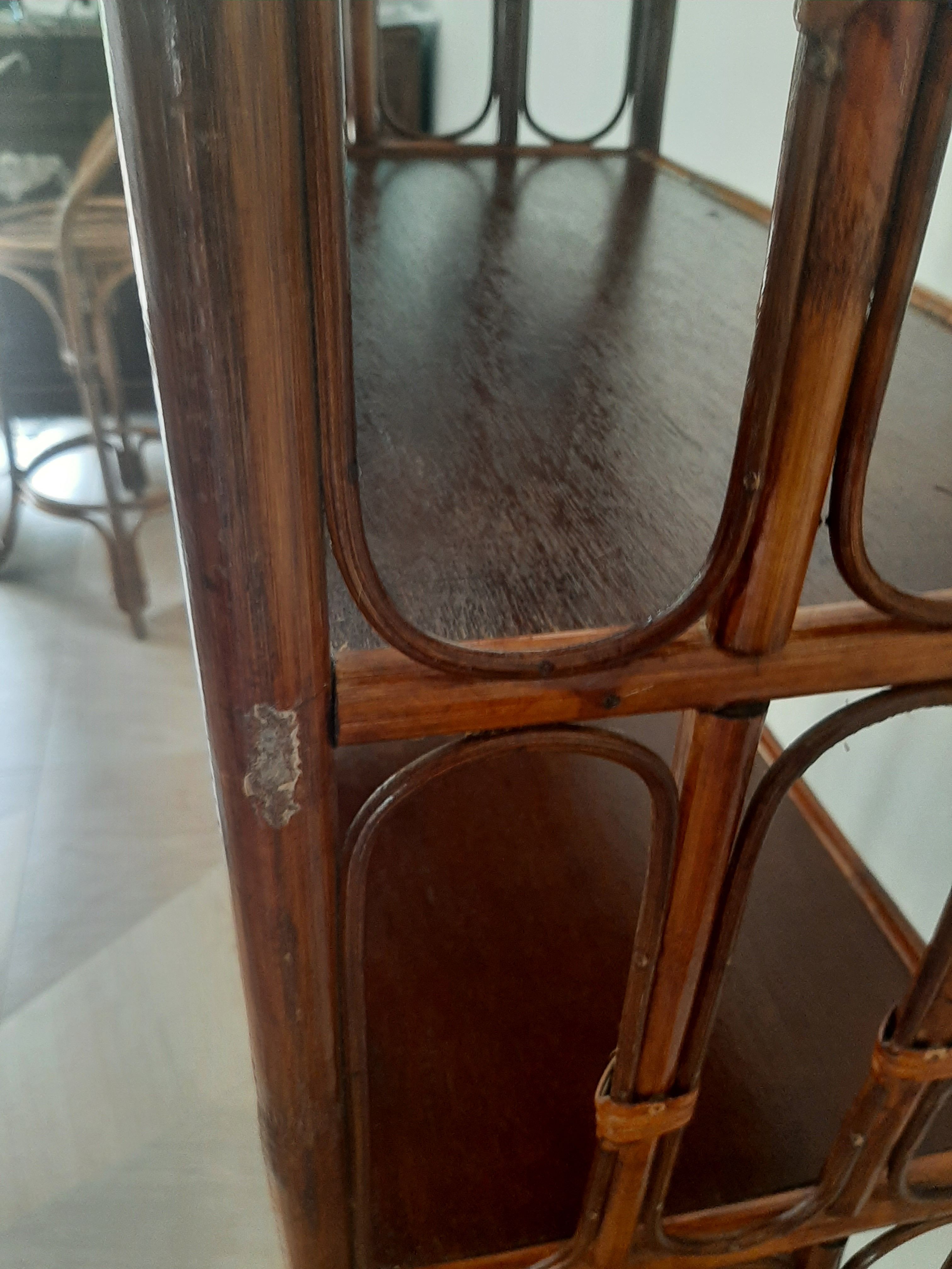 Vintage library 4 levels - wood, bamboo and rattan - retro 80s