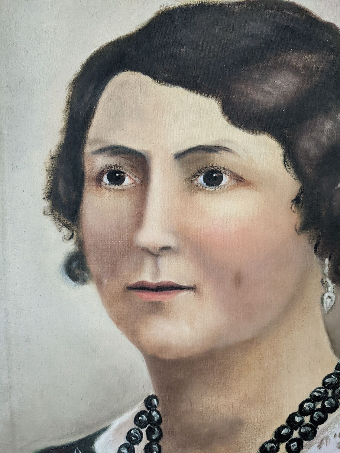 Oil on canvas portrait, vintage, bohemian countryside decoration.