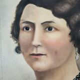 Oil on canvas portrait, vintage, bohemian countryside decoration.