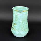 Turquoise green glazed stoneware pitcher – signed, France, 1970