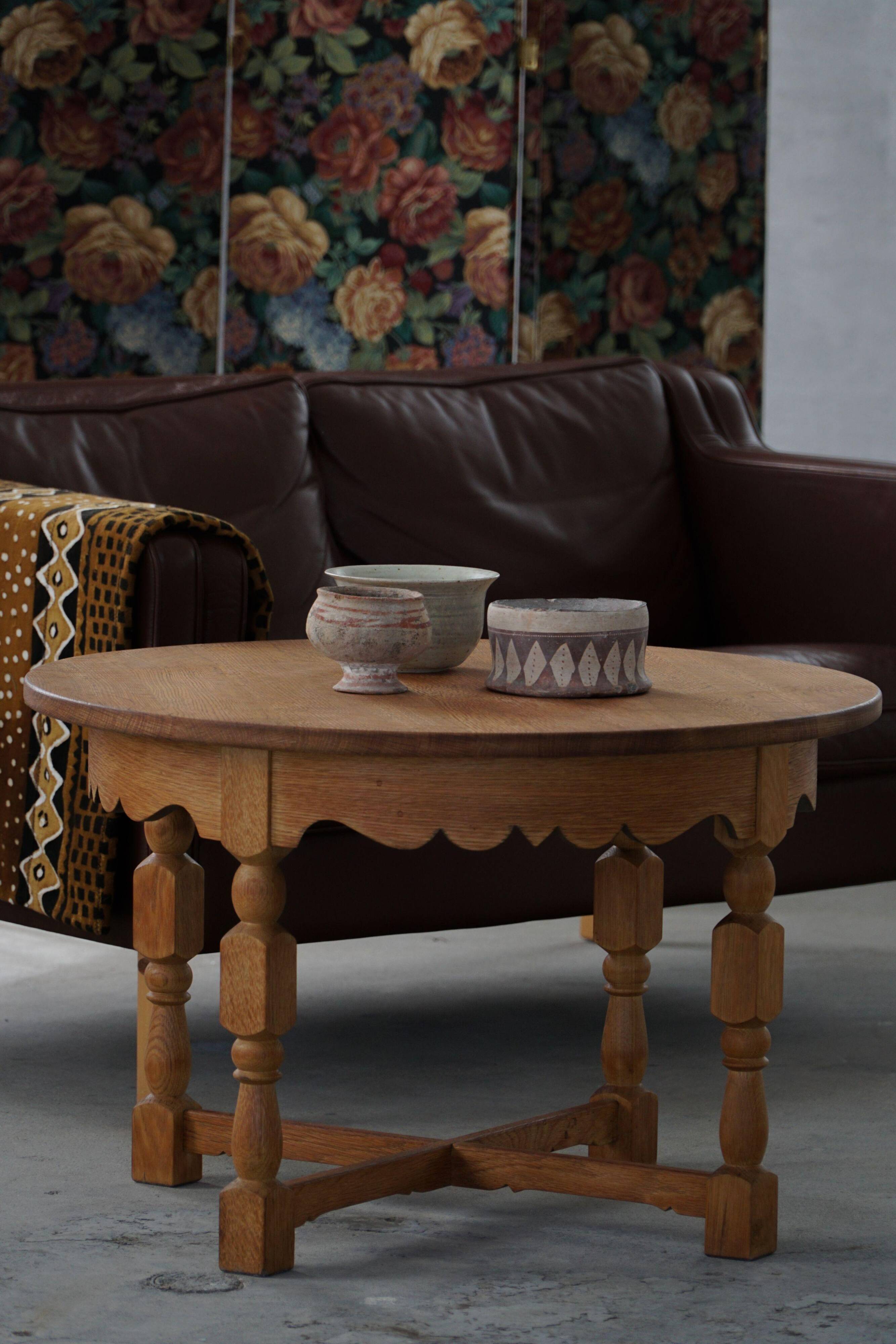 Mid-century Danish round side table in solid oak, Henning Kjærnulf, 1960s.