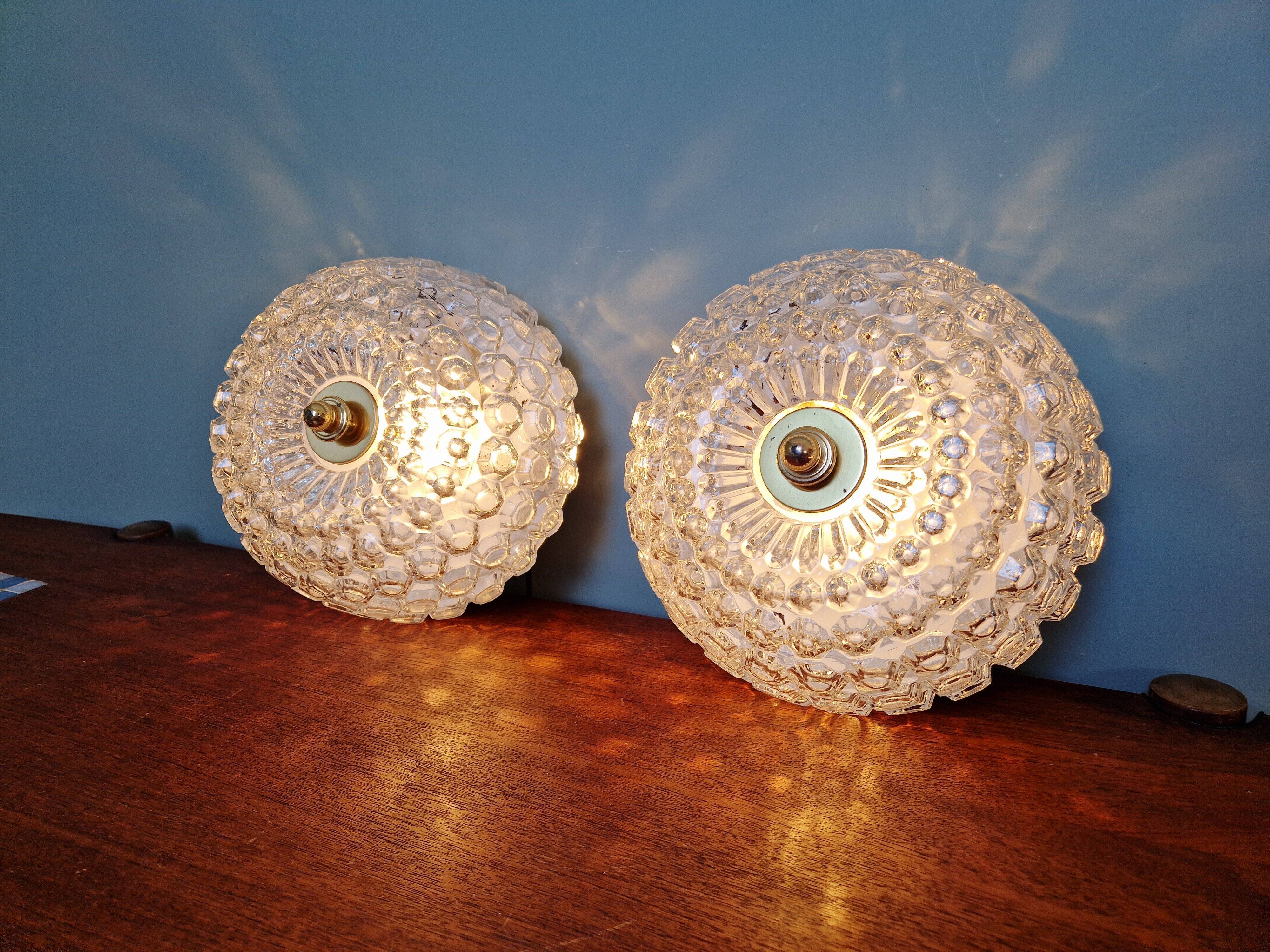 Pair of transparent honeycomb glass ceiling lights, Limburg, 1970