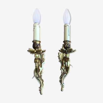 Paire Appliques pampilles cristal Louis XV bronze doré