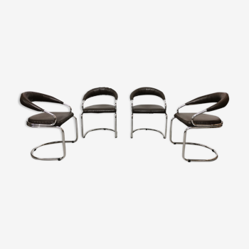 Set of 4 vintage chairs Victoria 1970 chrome and leather design