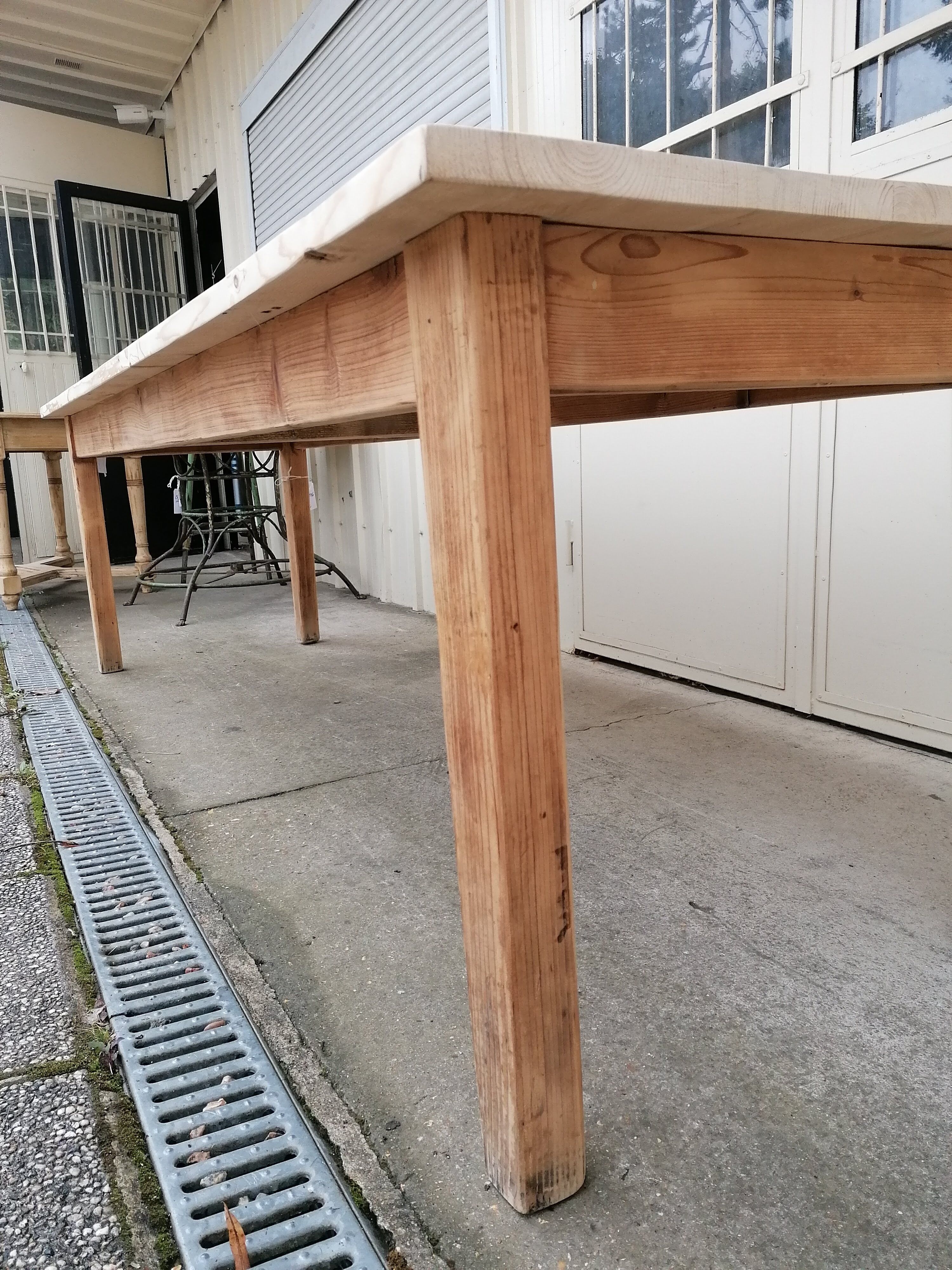 Large vintage wooden farmhouse table, 2.45m, 8 people