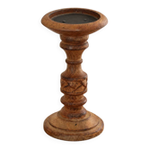 Turned and carved wooden candlestick with foliage decoration – H 20 cm