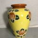 Ancient Ceramic Vase Enamelled Drawing Flowers Years 50 Vintage