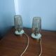 Pair of vintage 70s bedside lamps – Brushed brass, enamel & ribbed glass