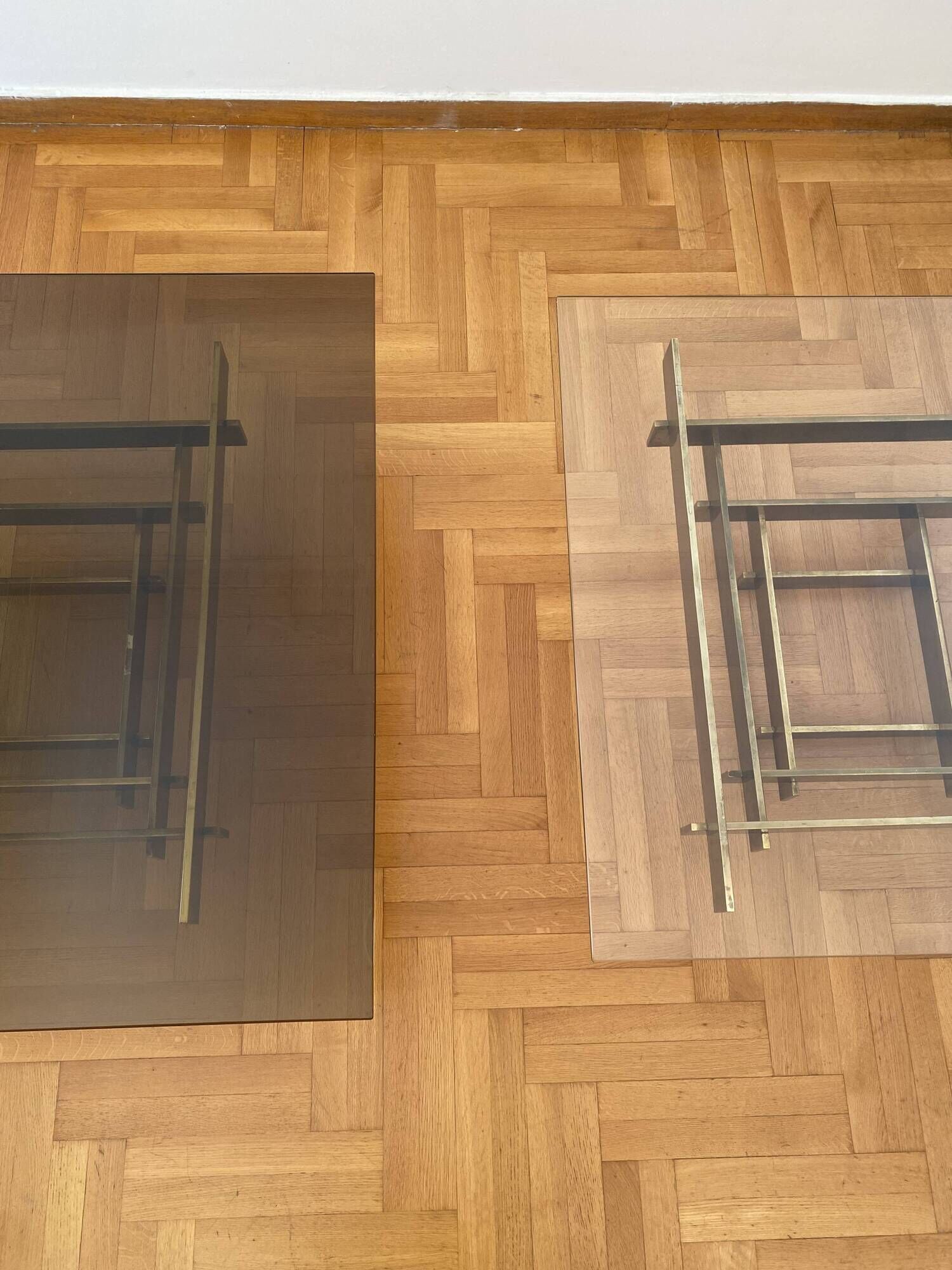 Vintage 1970s Square Coffee Table in Brass and Smoked Glass, David Hicks