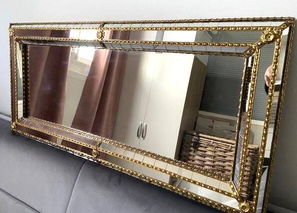Old Faceted Beaded Mirror Venetian Style Vintage Design 60s/70s