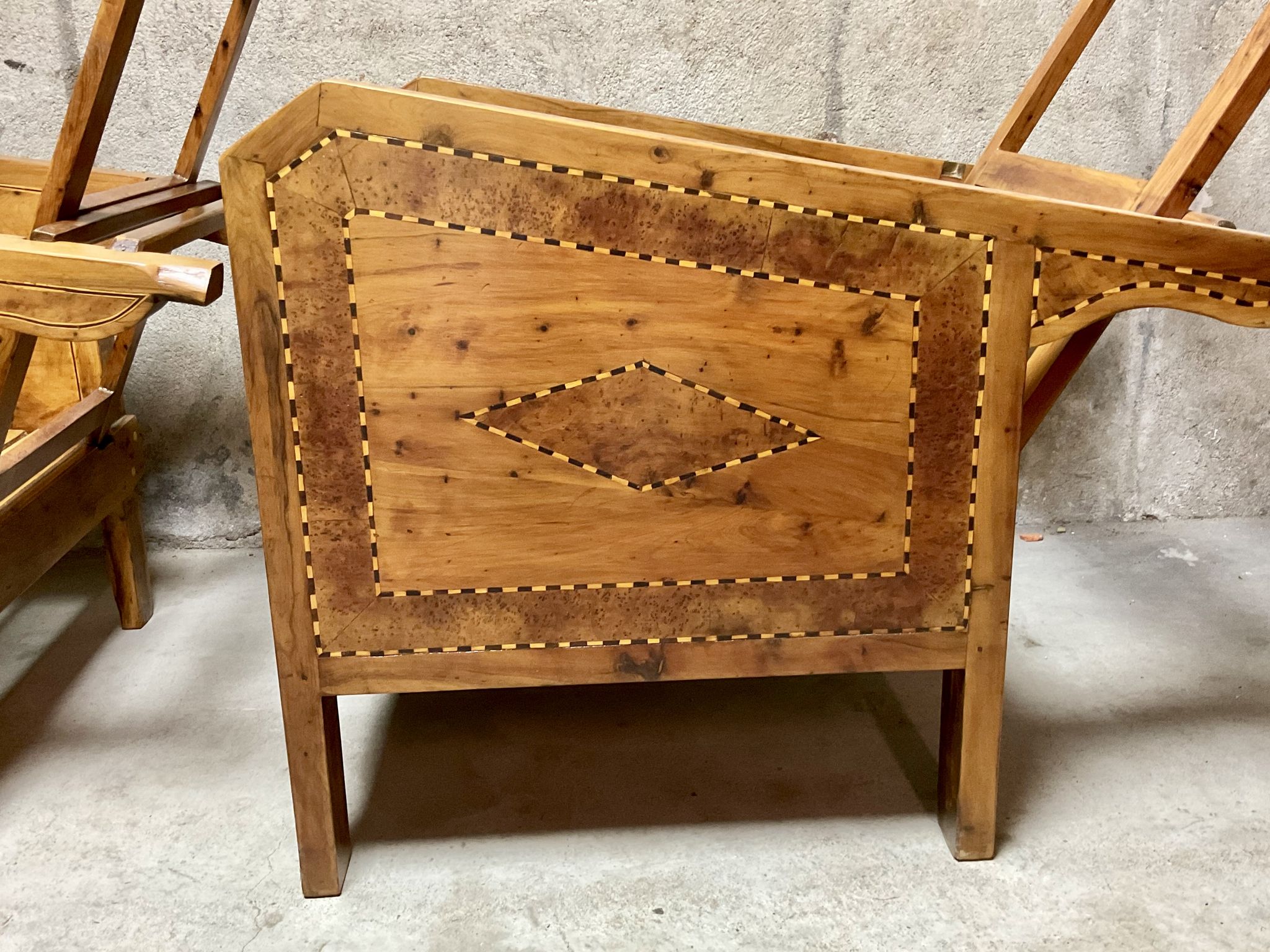 Fauteuils de véranda vintage en bois avec marqueterie incrustée 1930s