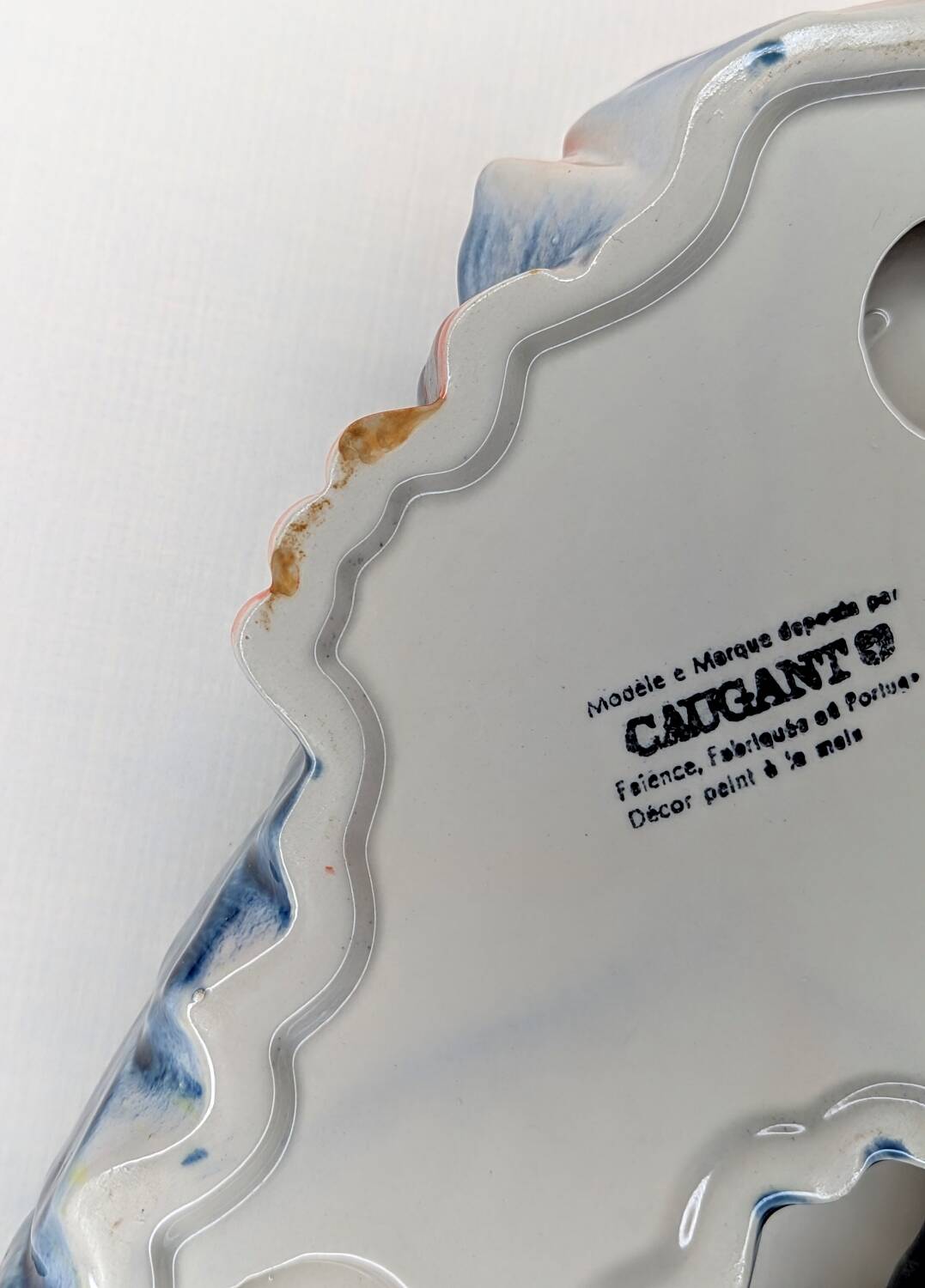 Lobster barbotine signed Michel Caugant midnight blue / coral