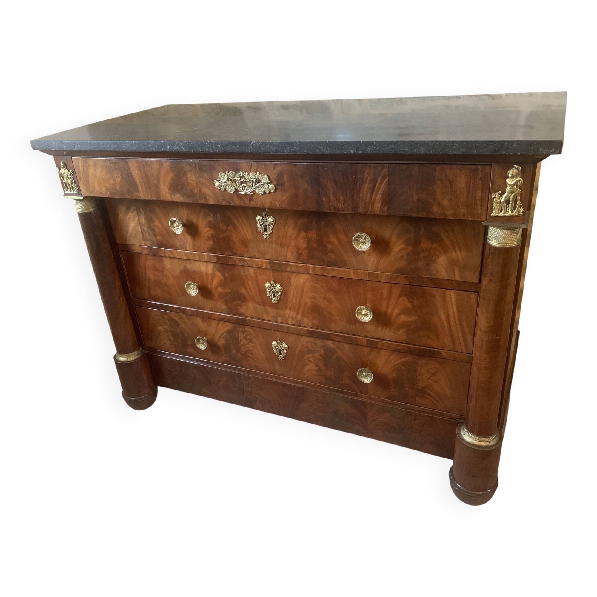 Empire chest of drawers with columns, 19th century mahogany