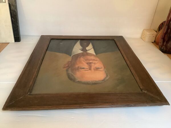 Grand tableau portrait d’homme huile sur toile signé